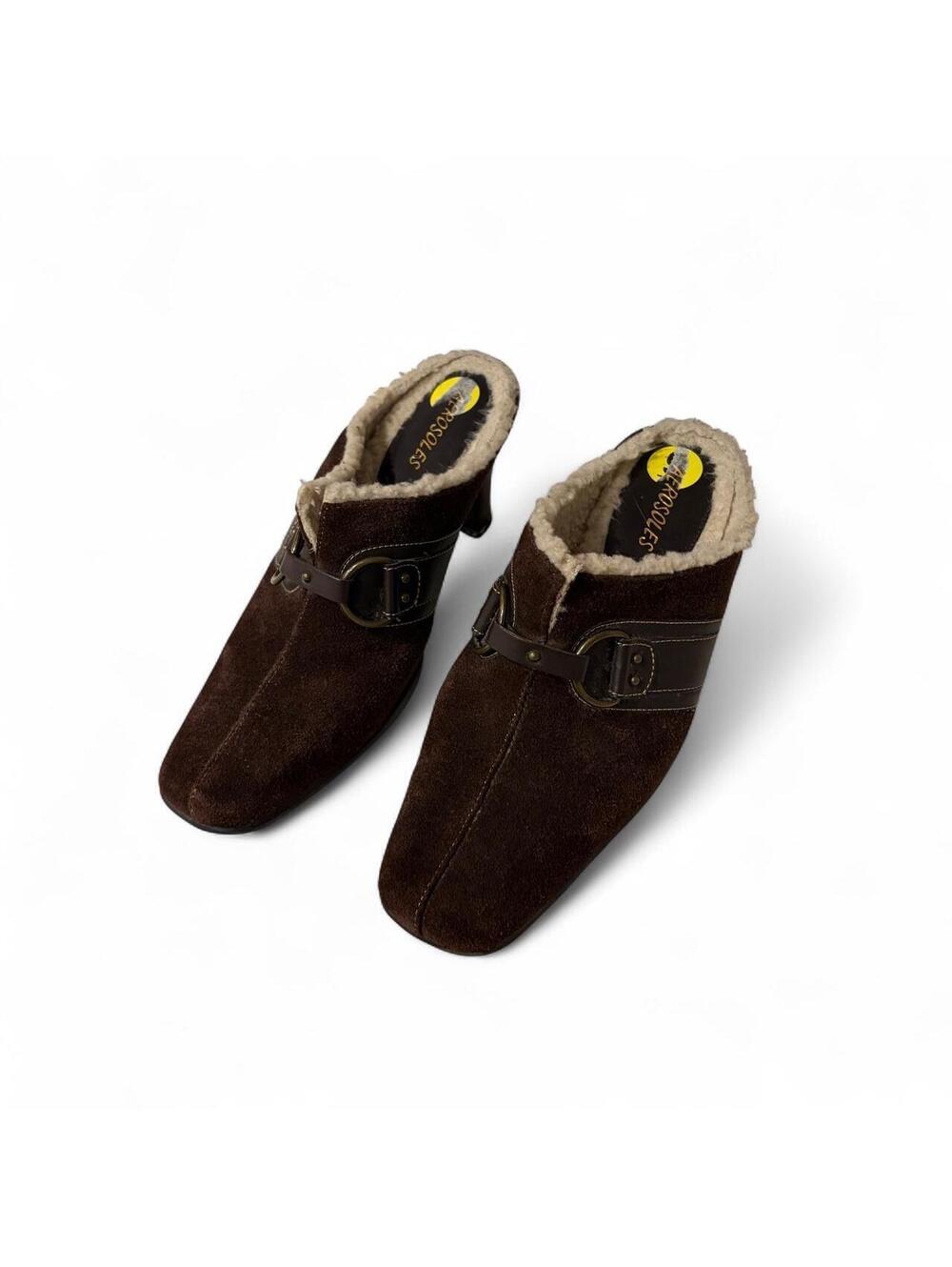 Aerosoles Brown Suede Faux Fur  Y2K Leather Heeled Mules 🤎✨